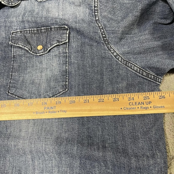 Wrangler Denim Shirt Mens 3XL Blue Pearl Snap Button Up Western Cowboy Work - Picture 5 of 12